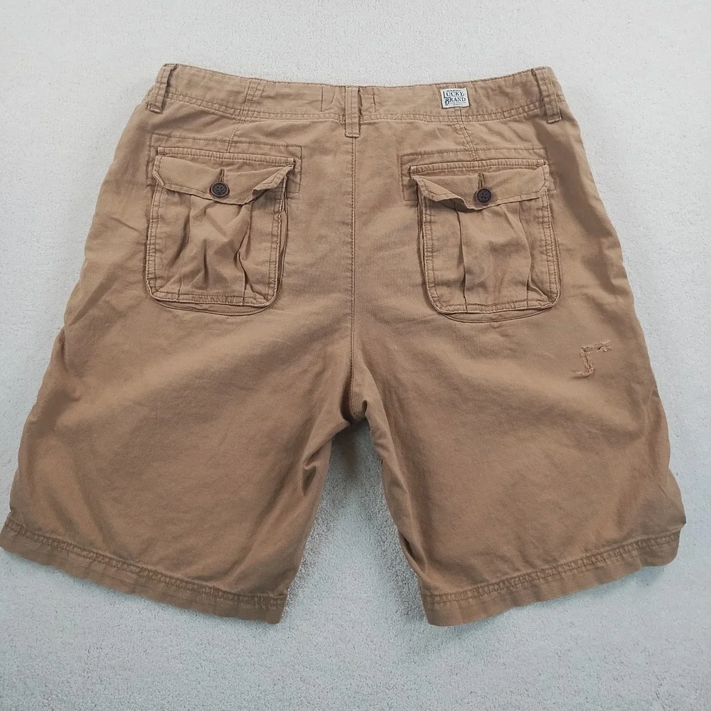 Lucky Brand Linen Shorts Men's 33 Khaki Drawstring Relaxed Safari Summer Beach